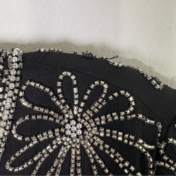 SCALA Embroidered Silk Formal Evening Jacket Silver Floral Beading - Picture 7 of 16